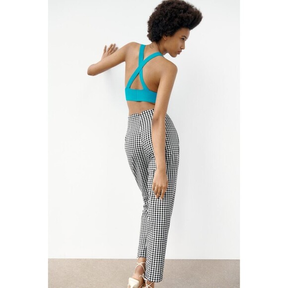 Gingham Print Zara High Waist Cropped Trouser Pants (NWT) - Picture 6 of 11